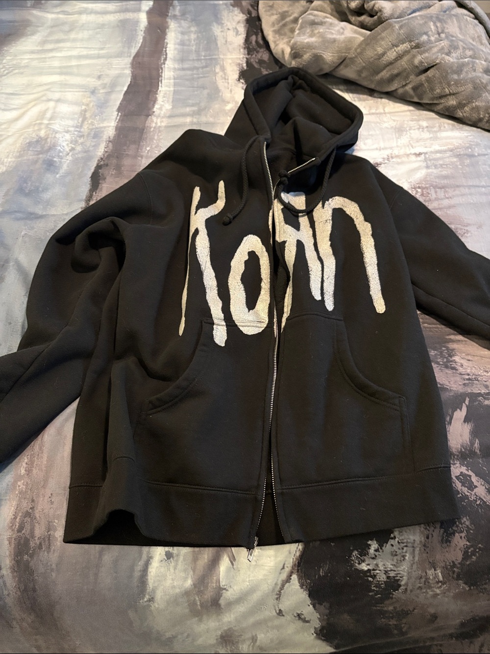 Korn Black Zip-Up Hoodie with Band Logo
